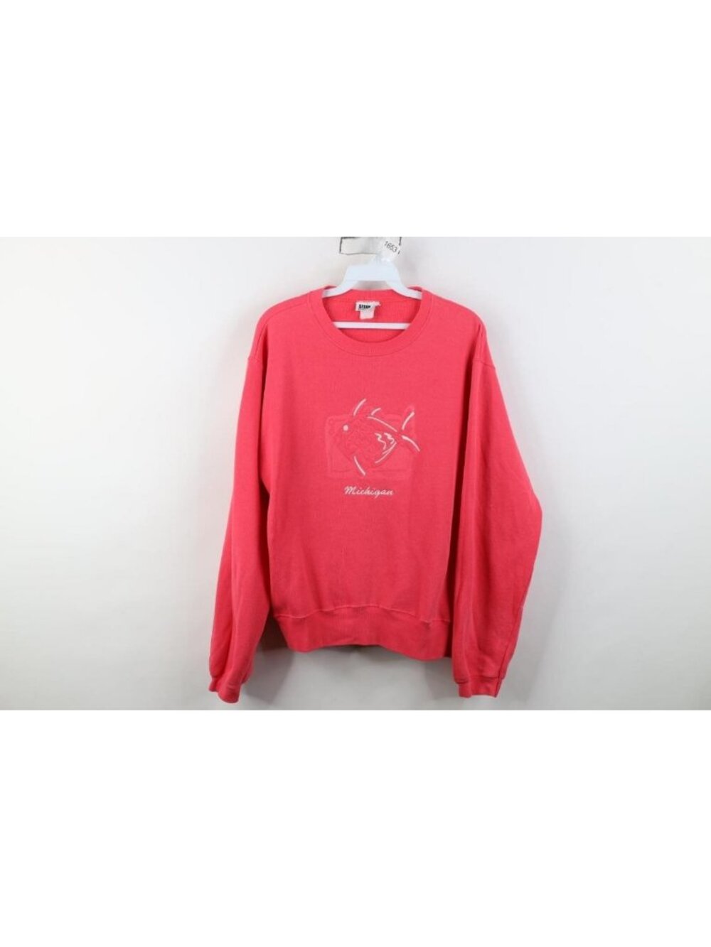 Vintage 90s Streetwear Womes Medium Distressed Embossed Fish Michigan Sweatshirt